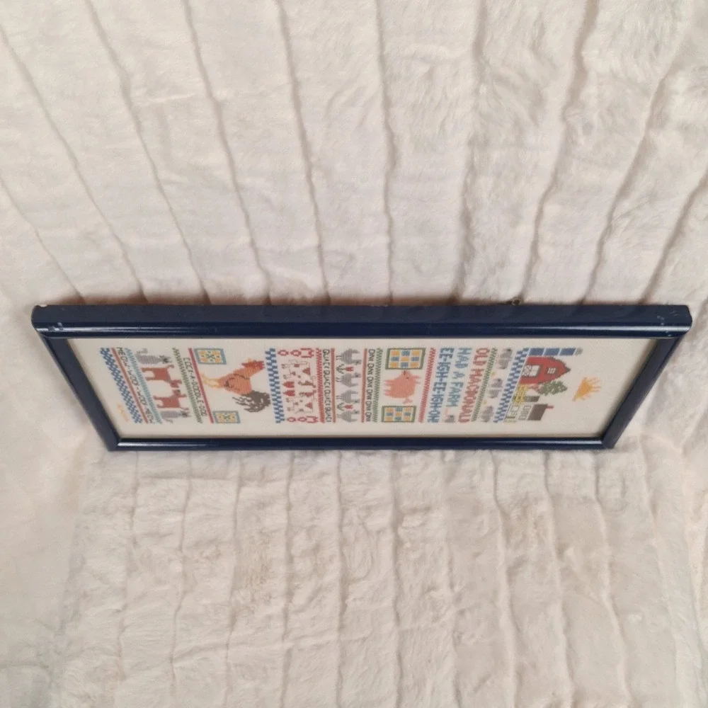 Vintage Old MacDonald Had a Farm Framed Cross Stitch Sampler Folk Art Wall READ